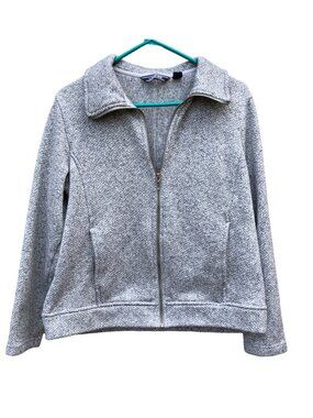 Lands End Jacket Womens Medium Full-Zip Heather Gray Pockets Sweater